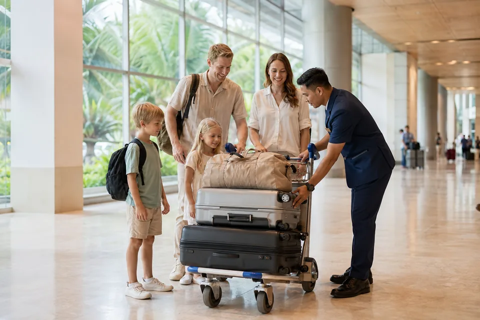 Porter helping passengers with luggage at Suvarnabhumi Airport
